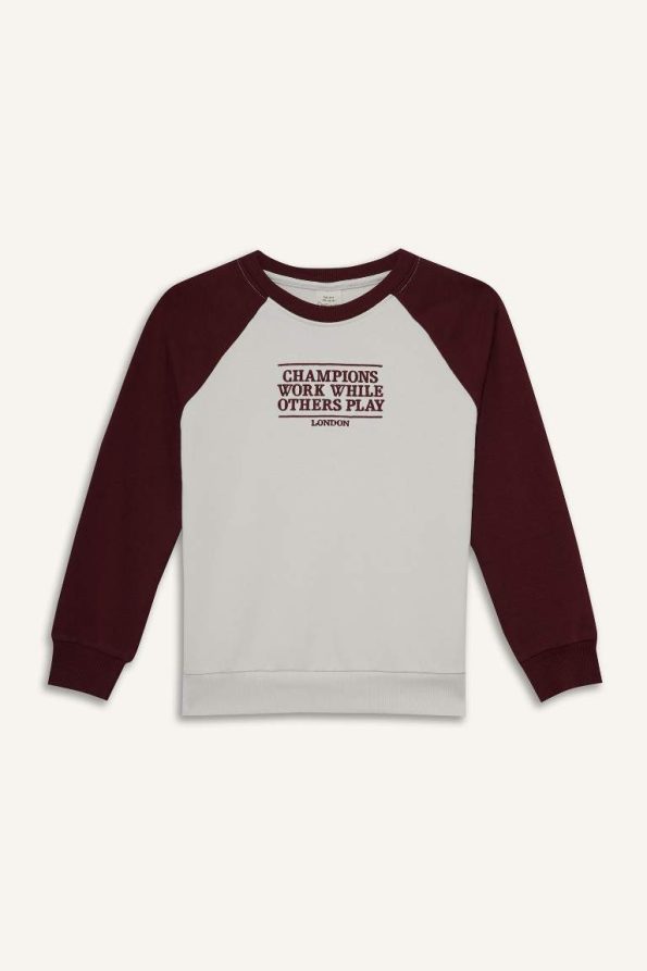 Boys' Oversized Wide Fit Embroidered Crew Neck Sweatshirt