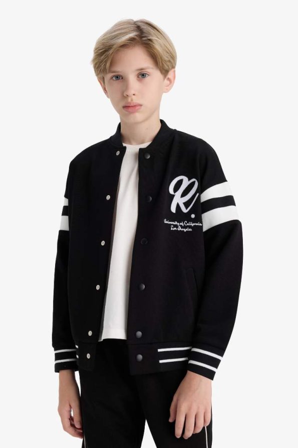Boys' School Collegiate Collar Printed Bomber Jacket