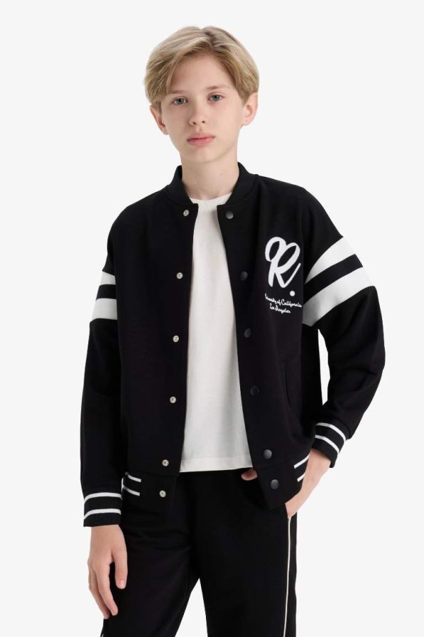 Boys' School Collegiate Collar Printed Bomber Jacket
