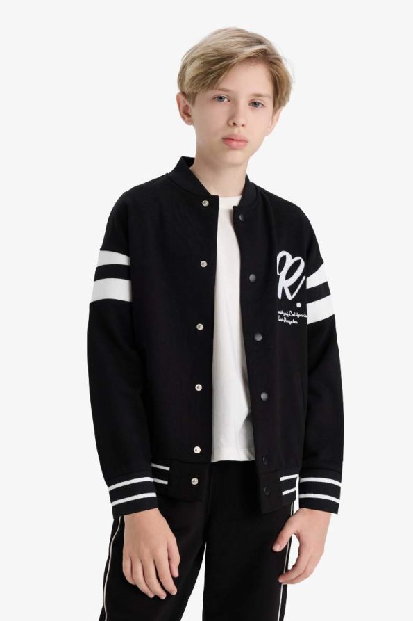 Boys' School Collegiate Collar Printed Bomber Jacket