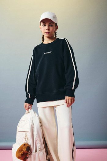 Girls' Oversized Wide Fit Printed Crew Neck Sweatshirt