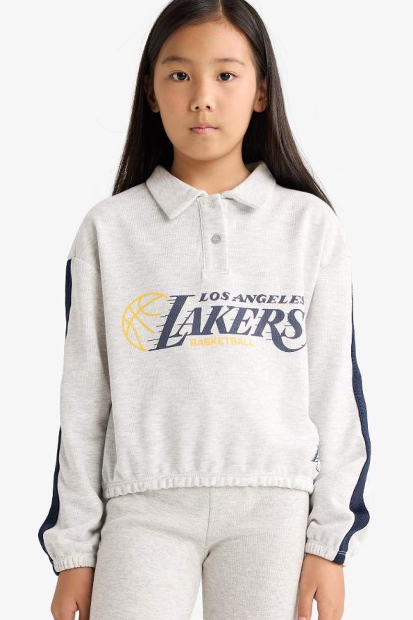 Girls' NBA Los Angeles Lakers Relaxed Fit Polo Collar Sweatshirt