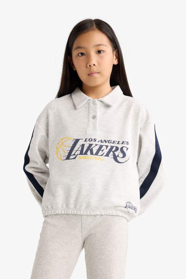 Girls' NBA Los Angeles Lakers Relaxed Fit Polo Collar Sweatshirt