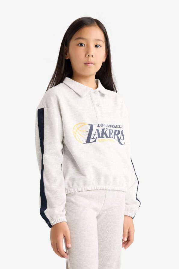 Girls' NBA Los Angeles Lakers Relaxed Fit Polo Collar Sweatshirt
