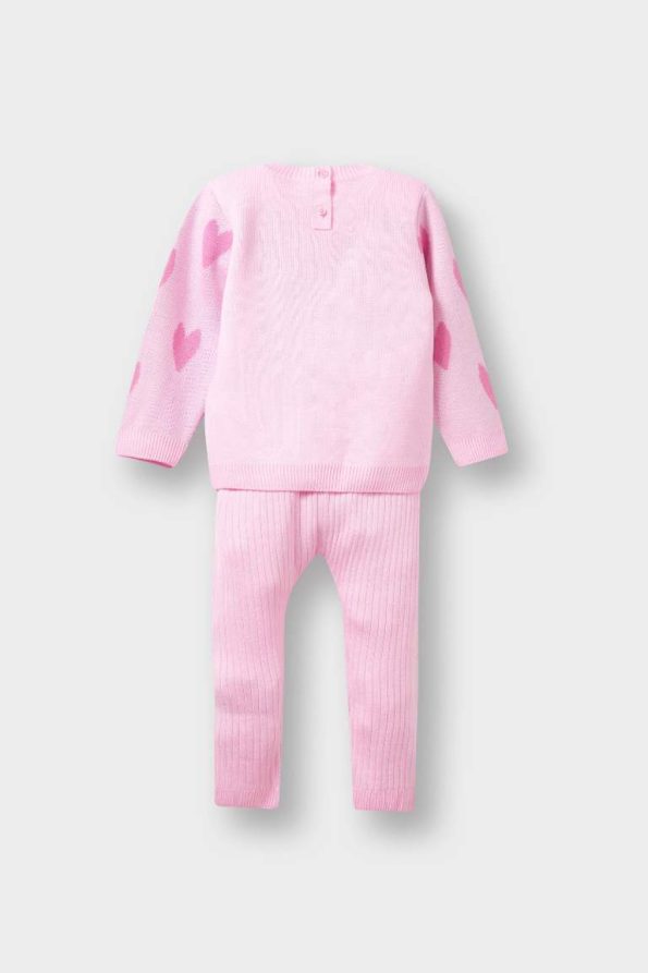 Girls' Baby 2-Piece Set Heart Pattern Knit Sweater Bottom
