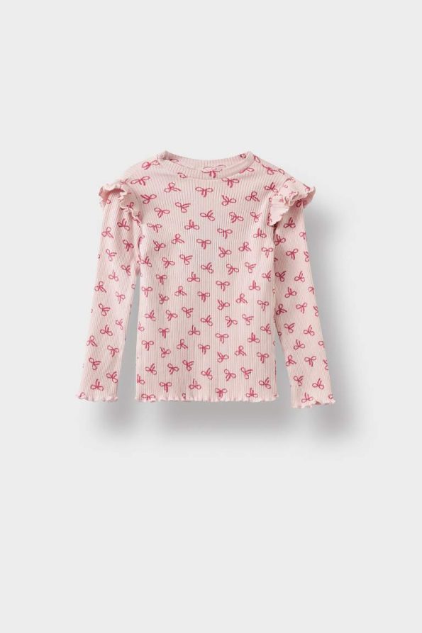 Girls' Baby Bicycle Neck Ribbed Long Sleeve T-Shirt