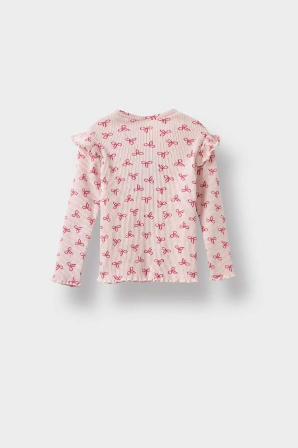Girls' Baby Bicycle Neck Ribbed Long Sleeve T-Shirt