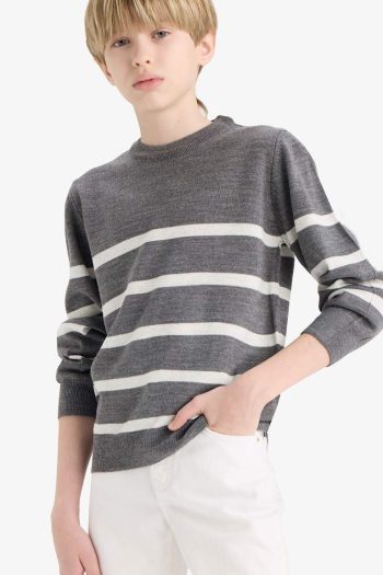 Boys' Striped Crew Neck Knit Sweater