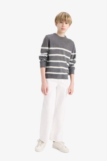 Boys' Striped Crew Neck Knit Sweater