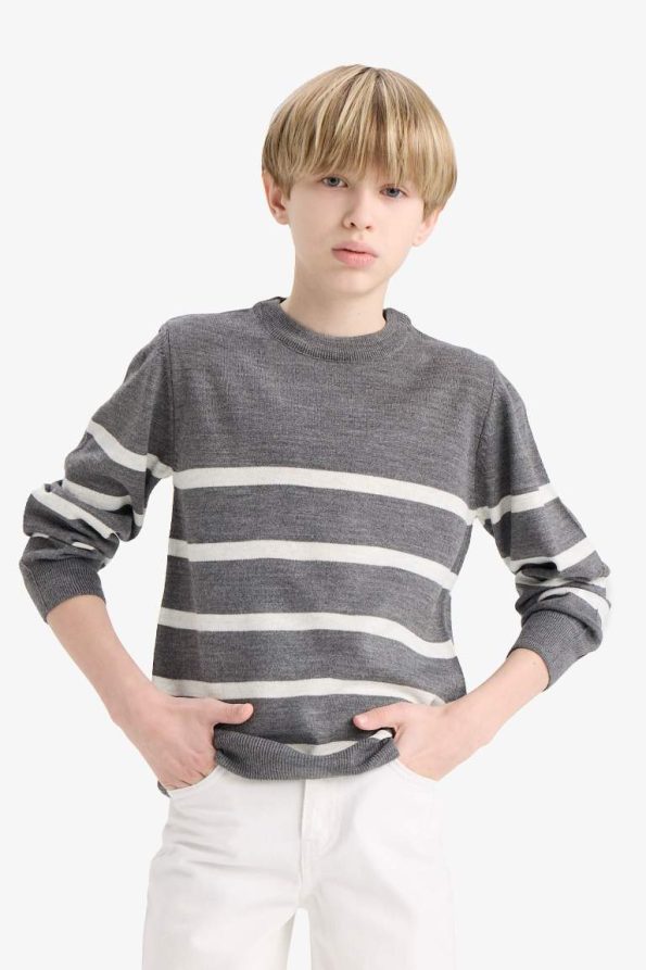 Boys' Striped Crew Neck Knit Sweater