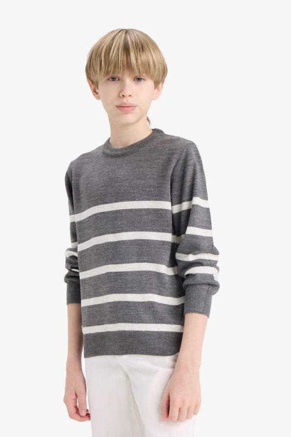 Boys' Striped Crew Neck Knit Sweater