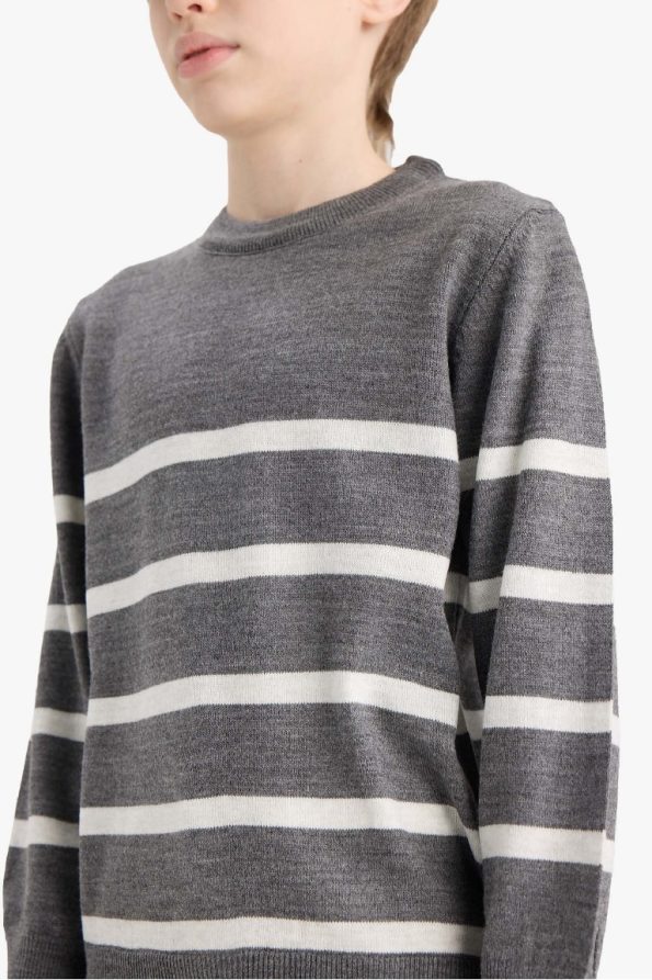 Boys' Striped Crew Neck Knit Sweater