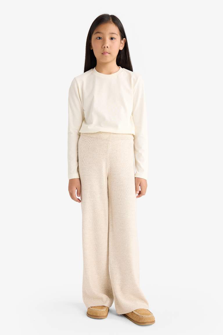 F4124A8_25WN_ER233_01_02.jpg Girls' Elastic Waist Wide Leg Trousers