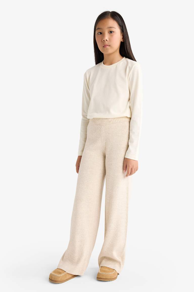 F4124A8_25WN_ER233_02_02.jpg Girls' Elastic Waist Wide Leg Trousers