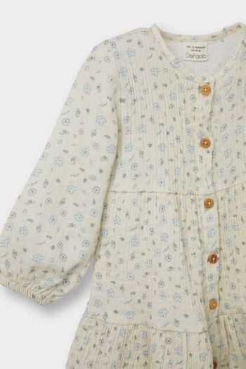 Girls' Floral Long Sleeve Crinkle Dress