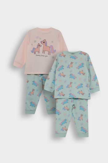 Girls' 4-Piece Unicorn Print Long Sleeve Pajama Set