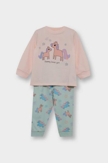 Girls' 4-Piece Unicorn Print Long Sleeve Pajama Set