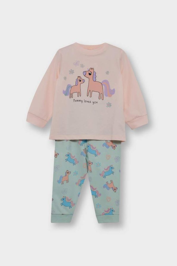 Girls' 4-Piece Unicorn Print Long Sleeve Pajama Set