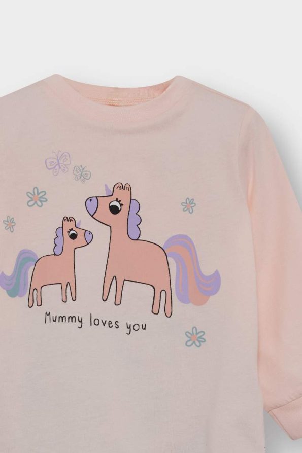 Girls' 4-Piece Unicorn Print Long Sleeve Pajama Set