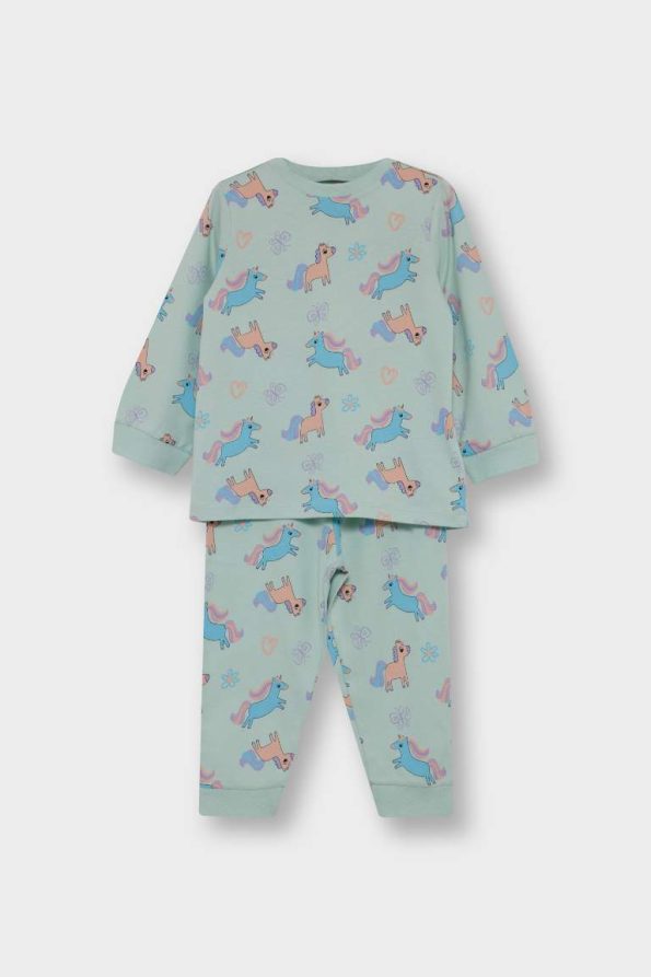 Girls' 4-Piece Unicorn Print Long Sleeve Pajama Set