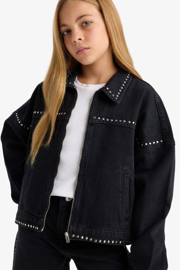 Girls' Cotton Zip-Up Denim Jacket
