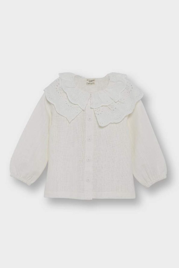 Girls' Baby Large Collar Twill Long Sleeve Shirt