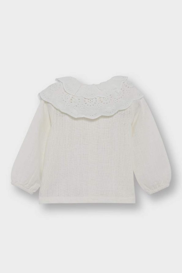 Girls' Baby Large Collar Twill Long Sleeve Shirt