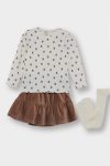 Girls' Baby 3-Piece Set Floral Pattern Ribbed Long Sleeve T-Shirt Velvet Skirt Tights