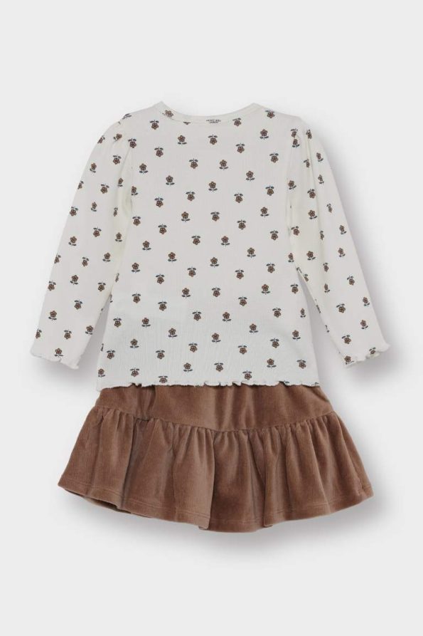 Girls' Baby 3-Piece Set Floral Pattern Ribbed Long Sleeve T-Shirt Velvet Skirt Tights