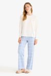 Regular Fit Long Sleeve Pajama Set Checkered Bottoms - Fall in Love