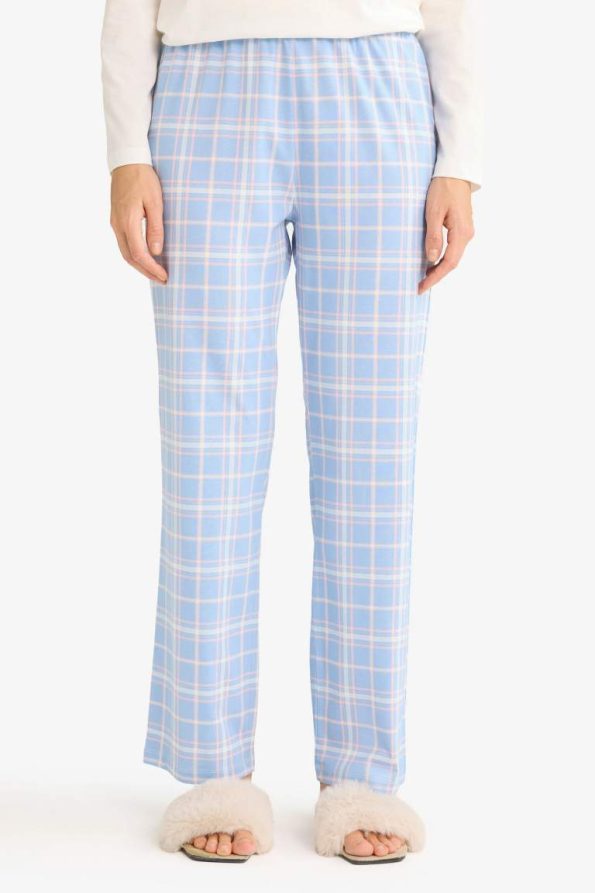 Regular Fit Long Sleeve Pajama Set Checkered Bottoms - Fall in Love