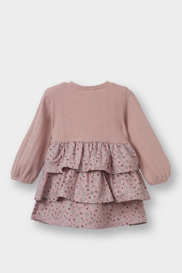 Girls' Floral Long Sleeve Ribbed Dress