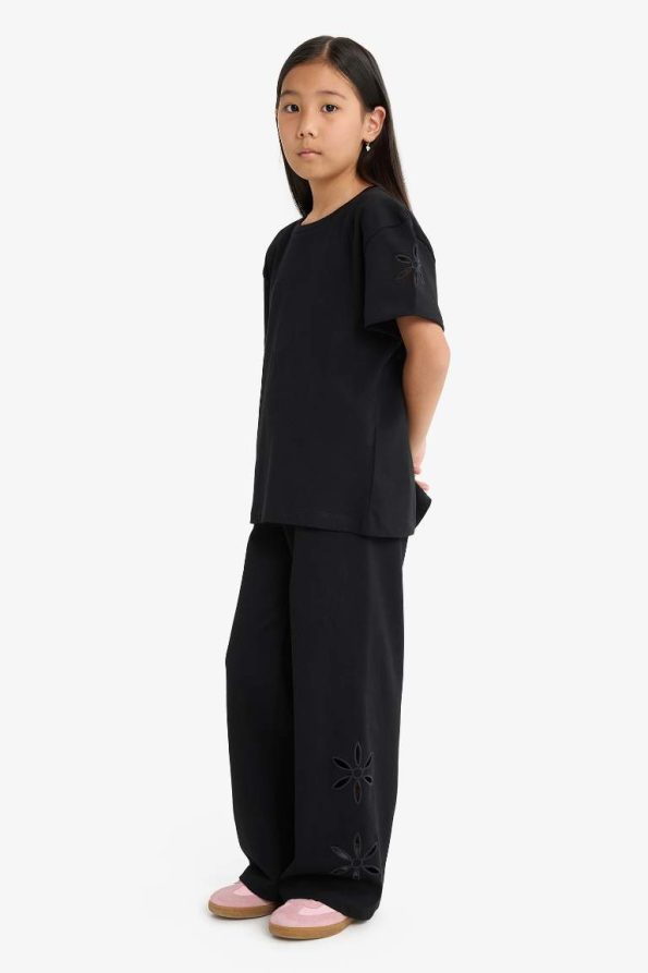 Girls' Wide Leg Embroidered Trousers