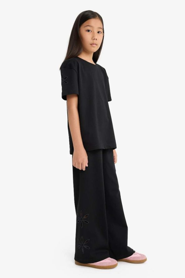 Girls' Wide Leg Embroidered Trousers