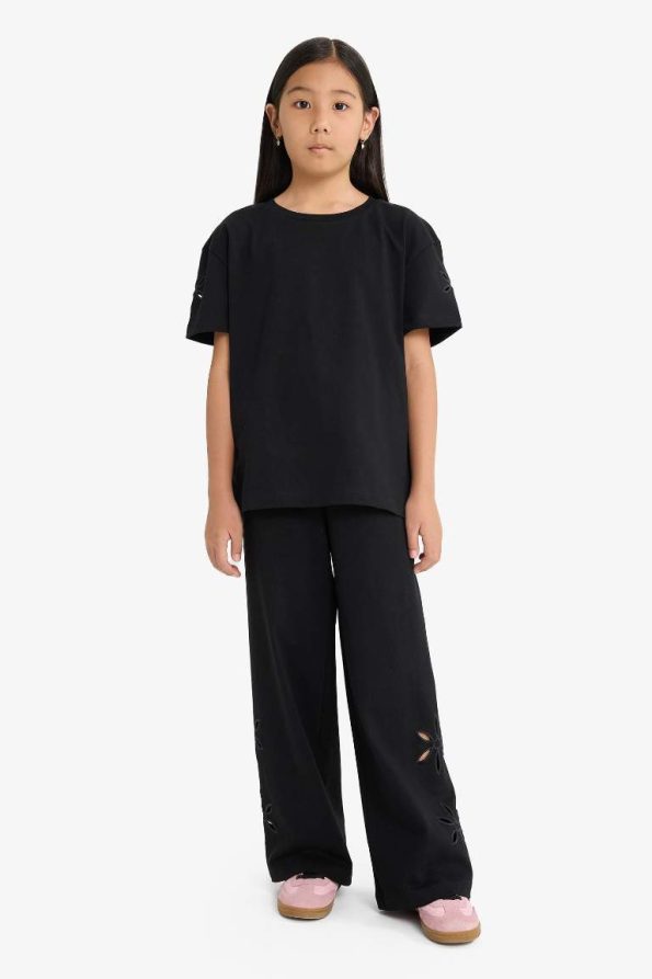 Girls' Wide Leg Embroidered Trousers