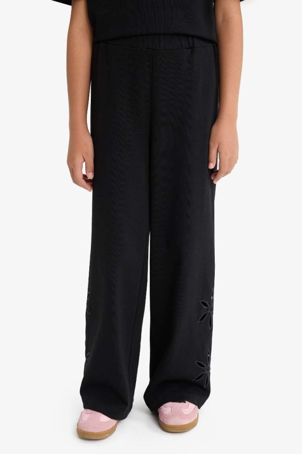 Girls' Wide Leg Embroidered Trousers