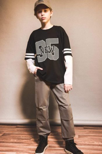 Boys' Oversized Wide Fit Printed Long Sleeve T-Shirt