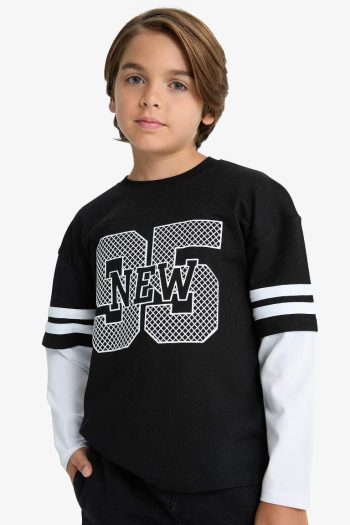 Boys' Oversized Wide Fit Printed Long Sleeve T-Shirt