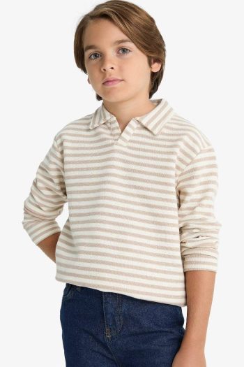 Boys' Striped Long Sleeve Polo Shirt