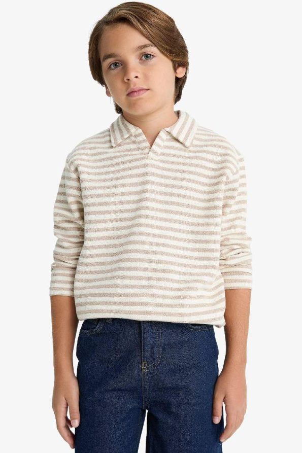 Boys' Striped Long Sleeve Polo Shirt