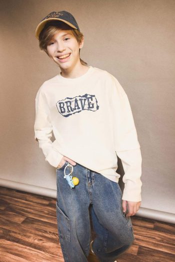 Boys' Oversized Loose Fit Printed Long Sleeve T-Shirt
