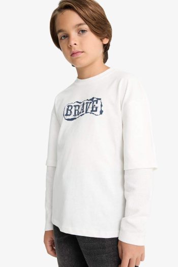 Boys' Oversized Loose Fit Printed Long Sleeve T-Shirt