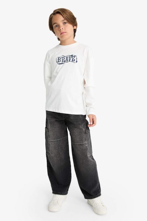 Boys' Oversized Loose Fit Printed Long Sleeve T-Shirt