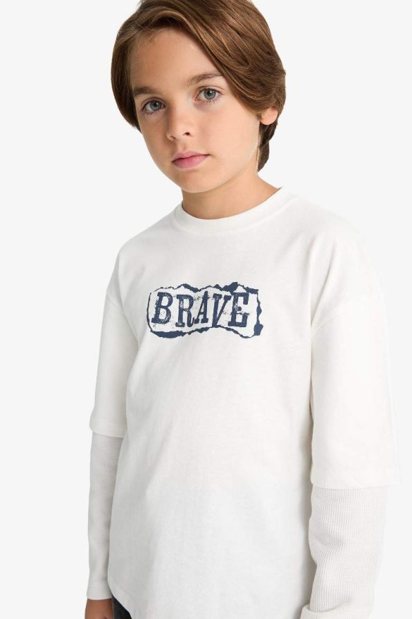 Boys' Oversized Loose Fit Printed Long Sleeve T-Shirt