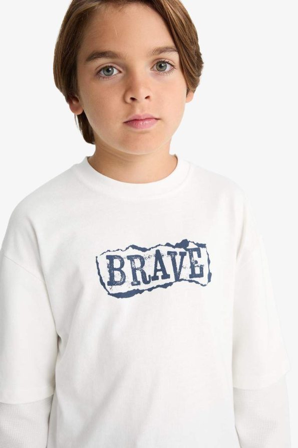 Boys' Oversized Loose Fit Printed Long Sleeve T-Shirt