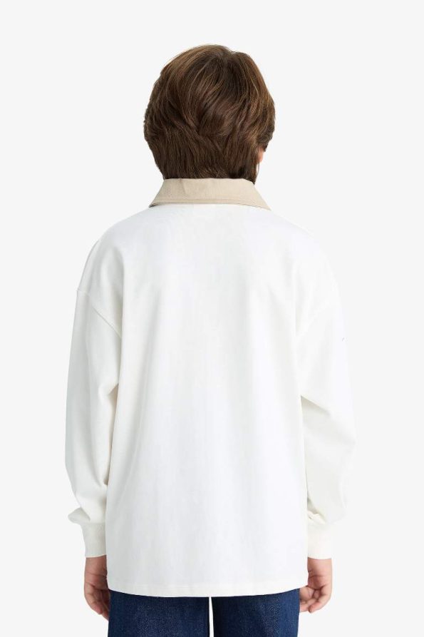 Boys' Oversized Classic Fit Printed Long Sleeve Polo Shirt