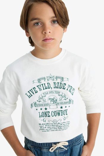 Boys' Printed Long Sleeve Crew Neck T-Shirt