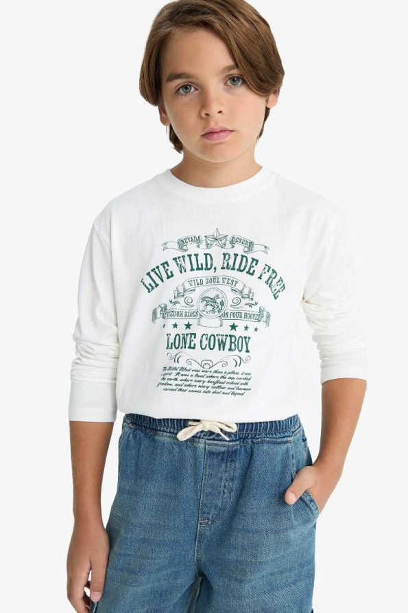 Boys' Printed Long Sleeve Crew Neck T-Shirt