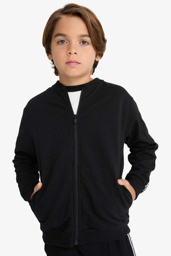 Boys' College Collar Zippered Bomber Jacket