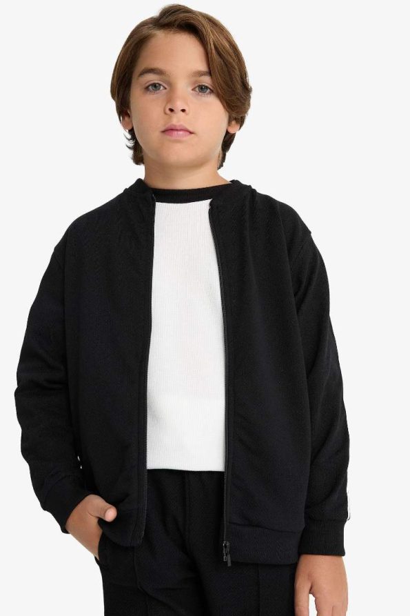 Boys' College Collar Zippered Bomber Jacket